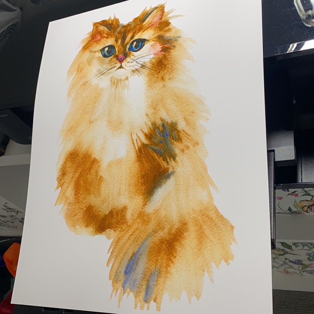 Watercolor Yellow Cat Portrait Wall Art Print Poster Unframed - Picture 16 of 16